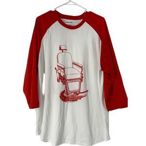 Men’s sport tech Raglan shirt barber chair 2XL 5409 3/4 Sleeve Baseball Red